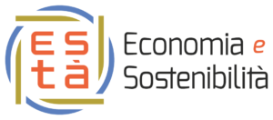 EStà logo, with the short version of the name in orange surrounded by an interlined green square and blue circle, and the full name to the right in black.  