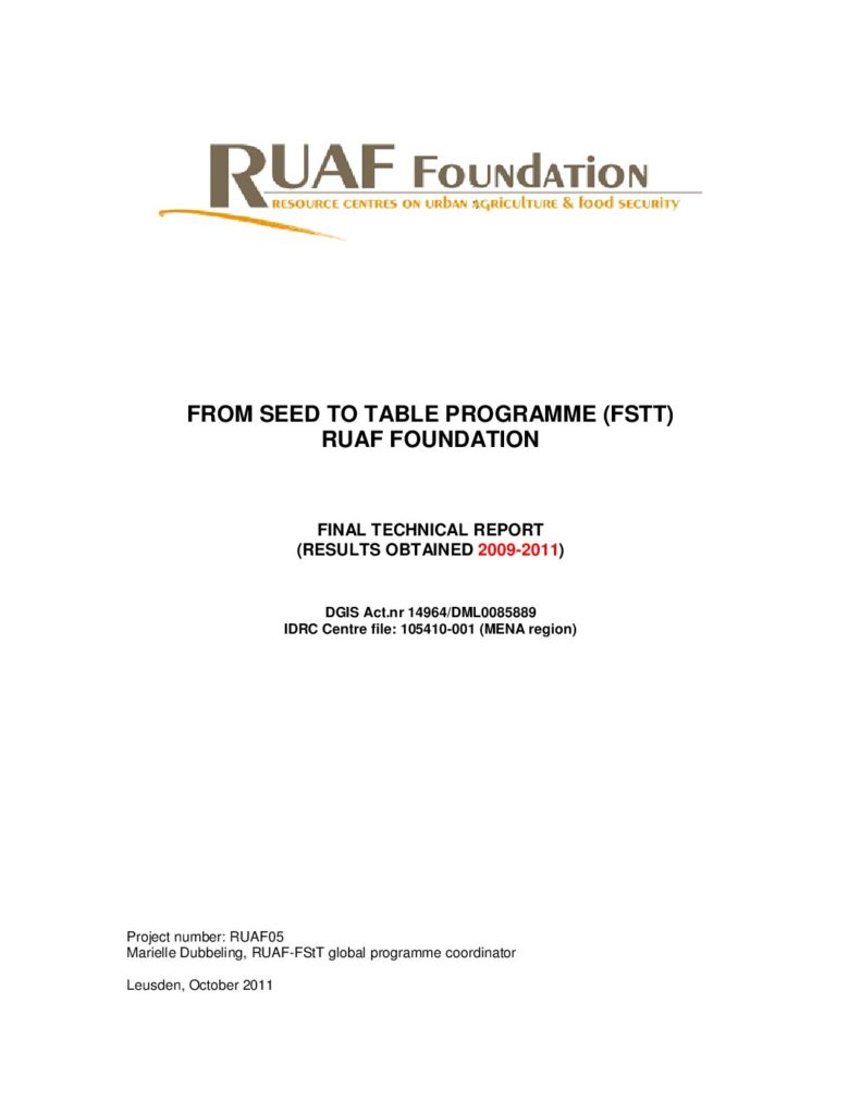 From Seed To Table Programme Final Report Ruaf Urban Agriculture And Food Systems