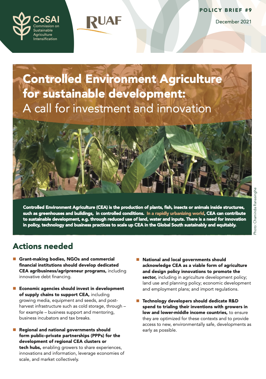 Controlled Environment Agriculture for sustainable development: A call for investment and innovation