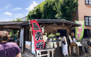 Local residents come to buy produce from farmlands adjacent to farmland on foot or by bicycle. Because theft is relatively uncommon in Japan, many farm stands operate without staff. © Akiko Iida